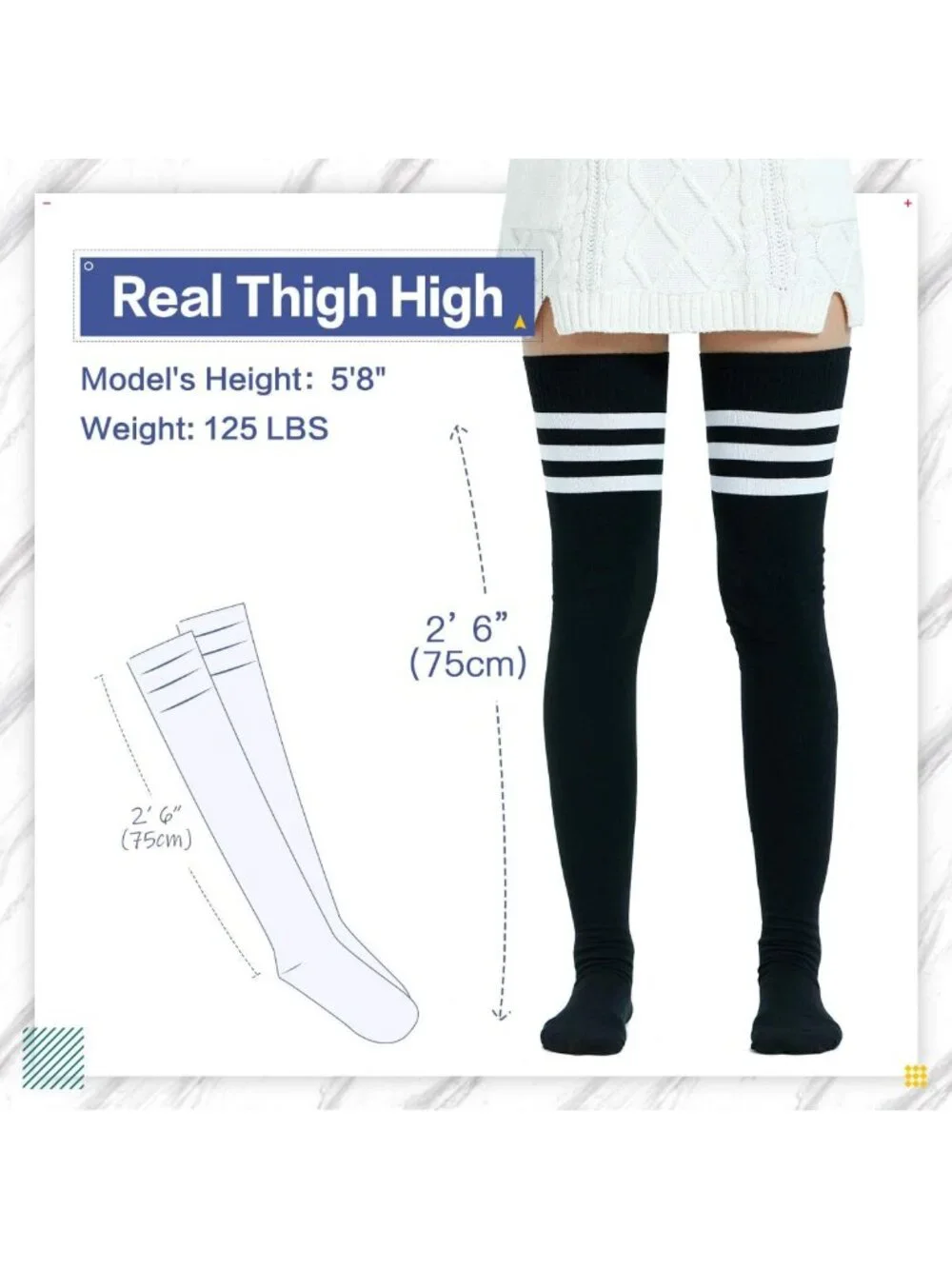 Extra Long Cotton Stripe Thigh High Socks | Over the Knee Plus Size Stockings